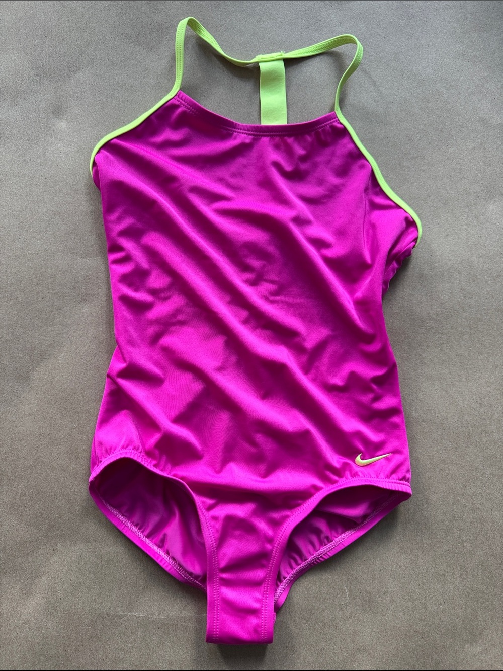 Nike Kids One-Piece Swimsuit in Bright Fuchsia with Lime Trim-2 small snags